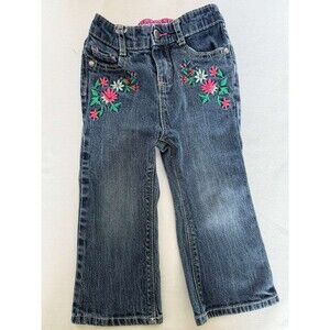 Y2K OshKosh Genuine Kids Girls Jeans 24M Embroidered Flowers Denim